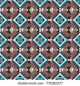 Abstract brushed squares textured background. Vector seamless pattern in white, blue and black colors.