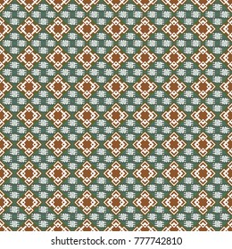 Abstract brushed squares textured background. Vector seamless pattern in green, brown and white colors.