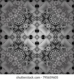 Abstract brushed squares textured background. Vector seamless pattern in black, white and gray colors.
