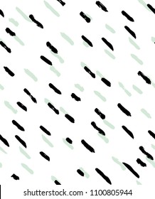 Abstract Brushed Stripes Vector Pattern. Mint Green and Black Hand Drawn Stripes Isolated on a White Background. Black and Light Pale Green Lines of Irregular Shape.Funny Repeatable Geometric Pattern.