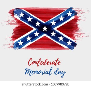 Abstract brushed watercolor imitation abstract flag of Confederate States of America. Background for Confederate memorial day.