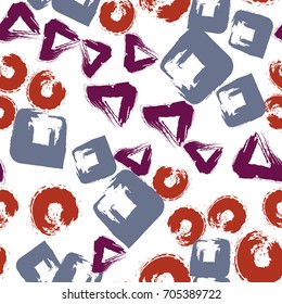 Abstract brushes seamless pattern. Creative geometric background. Vector colorful seamless pattern with brush strokes and geometric element. Vector grunge paint backgrounds.