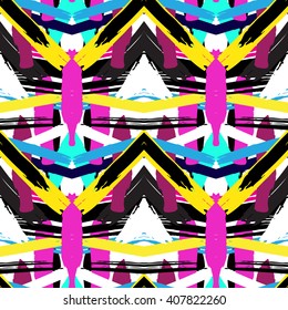 Abstract brushsrokes vector seamless pattern. Herringbone striped texture. . Tribal pattern