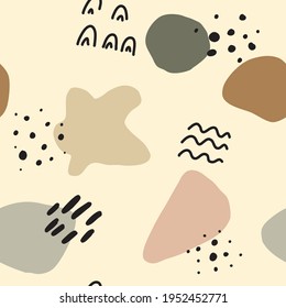 Abstract brushstroke background. Seamless pattern with brush strokes in vintage colors.free hand shape.fashion 80s-90s. memphis style design backdrop.illustration.