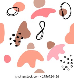 Abstract brushstroke background. Seamless pattern with brush strokes in vintage colors.free hand shape. fashion 80s-90s. memphis style design backdrop.illustration.
