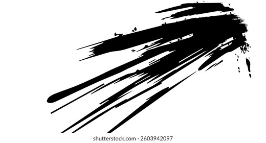 abstract brushstroke effect in black, spreading diagonally across a light gray background. The jagged, dynamic strokes give a sense of speed, aggression, or artistic expression.