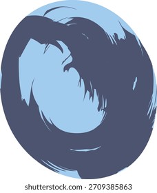 Abstrakter Pinselstrich oval mit rauen Kanten im klaren, flachen Vektorstil. Dynamischer Swoosh-Ring, gebildet durch Farbkrümmung, scharfe Textur, kräftige Kontur. Cartoon, Vektorgrafik