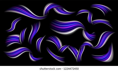 Abstract Brushstroke Set Vector. Blue. Acrylic Paint Shape. Illustration
