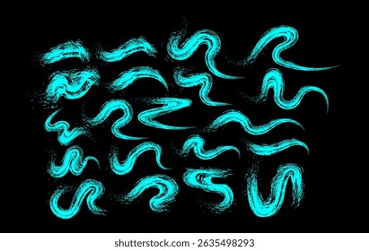 Abstract Brushstroke Swirls and Waves in Teal