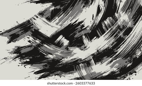 Abstract brushstroke texture with bold black and white strokes, creating a dynamic and expressive artistic pattern.