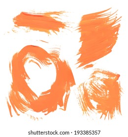 Abstract brushstrokes and thick orange paint blots 1