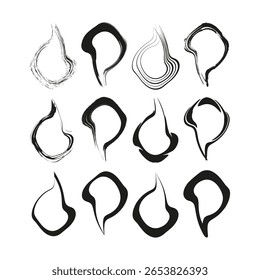 Vector de pinceladas Abstractas. Formas de tinta orgánica. Textura dibujada a mano. Elementos de contorno negro. EPS 10.