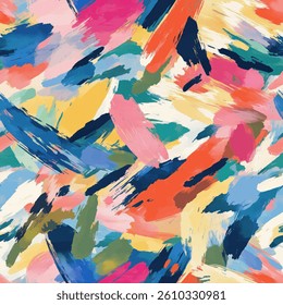 Abstract brushstrokes,colorful and vibrant, watercolor brushstrokes seamless pattern. Watercolor print in rustic vintage style, textile or wallpaper.  