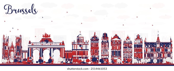 Abstract Brussels Belgium city skyline with color buildings. Vector illustration. Cityscape with landmarks.