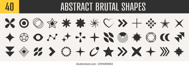 Abstract brutal shapes geometric. Memphis design, retro elements for web, vintage, advertisement, commercial banner, poster, leaflet, billboard, sale. Collection trendy halftone.