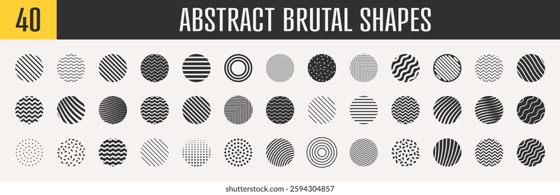 Abstract brutal shapes geometric. Memphis design, retro elements for web, vintage, advertisement, commercial banner, poster, leaflet, billboard, sale. Collection trendy halftone.