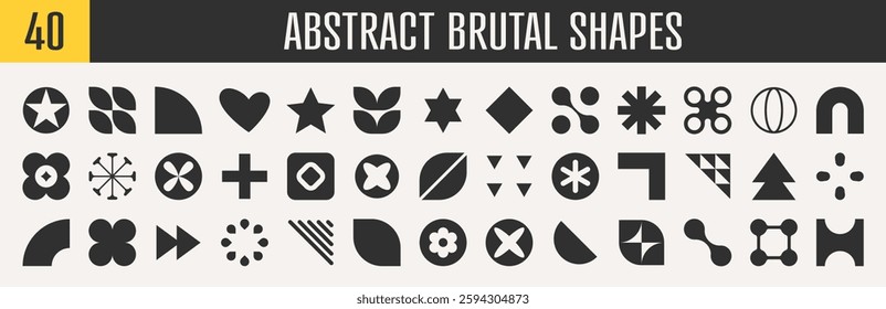 Abstract brutal shapes geometric. Memphis design, retro elements for web, vintage, advertisement, commercial banner, poster, leaflet, billboard, sale. Collection trendy halftone.