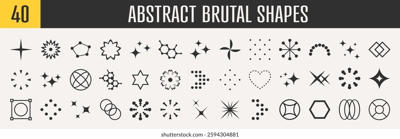 Abstract brutal shapes geometric. Memphis design, retro elements for web, vintage, advertisement, commercial banner, poster, leaflet, billboard, sale. Collection trendy halftone.