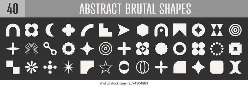 Abstract brutal shapes geometric. Memphis design, retro elements for web, vintage, advertisement, commercial banner, poster, leaflet, billboard, sale. Collection trendy halftone.