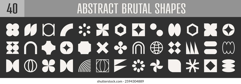 Abstract brutal shapes geometric. Memphis design, retro elements for web, vintage, advertisement, commercial banner, poster, leaflet, billboard, sale. Collection trendy halftone.
