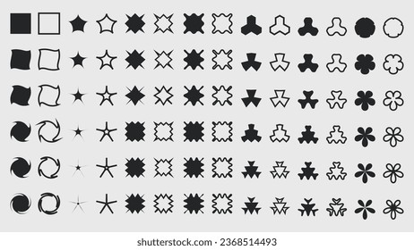 Abstract brutalism geometry shapes element design set vector illustration. Streetwear y2k anti design brutalist flat graphic element set collection. Trendy modern shape and line star, flower, etc. 