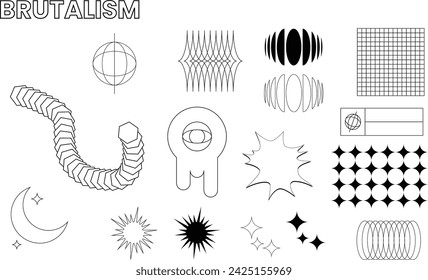 abstract Brutalism illustration outline Set