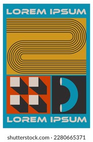 Abstract brutalism poster with geometric figures and shapes. Swiss bauhaus retro design.