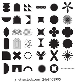 Abstract brutalist geometric shapes and grids icons. Vector illustration.