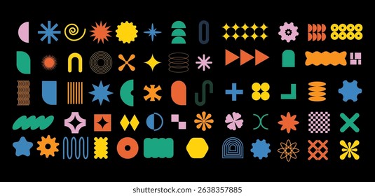 Abstract brutalist  geometric shapes and grids vector illustration