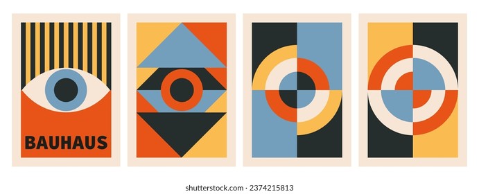 Abstract Brutalist modern poster set. Bauhaus style Geometric and Minimalist Composition for Wall Decoration, Postcard, Poster, Brochure or Catalog Design. Vector illustration 