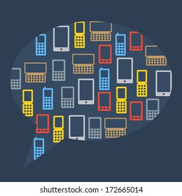 Abstract bubble of flat icons phones, social media design
