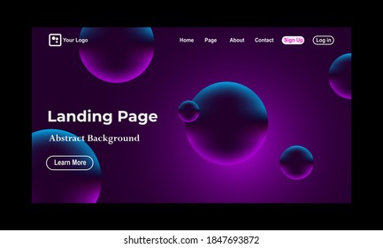 abstract bubble shapes flying above surface. Landing page template. Vector illustration. 