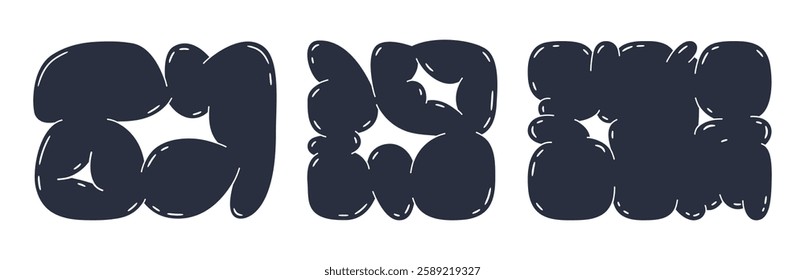 Abstract bubble shapes. Funky clouds organic figures, contemporary doodle shapes flat vector illustration set. Cartoon 90s style elements