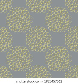 Abstract bubble vector pattern background. Small circles within large circular shapes soap or water bubbles. Transparent effect geometric repeat grey yellow backdrop. Modern stylish all over print.