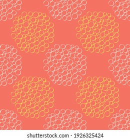 Abstract bubble vector pattern background. Small circles within large circular shapes soap or water bubbles. Transparent effect geometric repeat pink yellow backdrop. Modern stylish all over print.