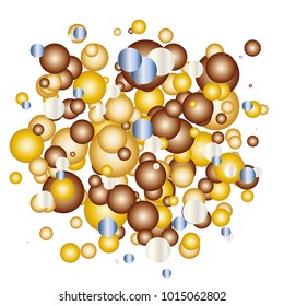 Abstract bubbles background. Golden and chocolate bubbles on white.
