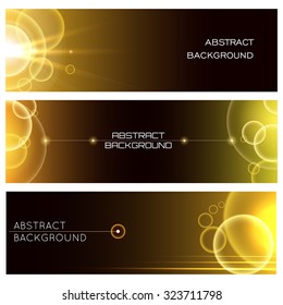 Abstract bubbles banners or Headers set. Glowing golden bubbles and sample text.