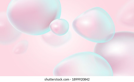 Abstract bubbles color flying in the middle on solid color background. Realistic vector in 3d illustration.