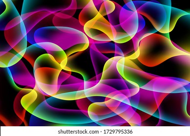 Abstract bubbles of different shapes on a dark background, vector illustration