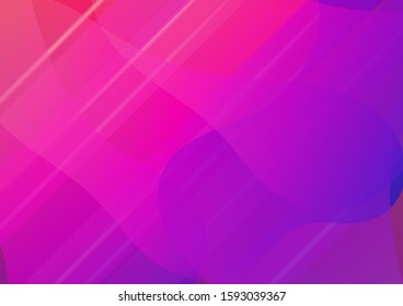 Abstract Bubbles in Memphis Style. Light Template for Cover, Poster, Banner, Greeting Card. Modern Digital Pattern with Fluid Shapes. Creative Neon Pink, Blue, Violet Background. Minimal Cover Layout.