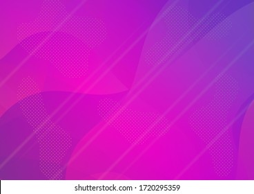 Abstrakte Blasen im Memphis-Stil. Lichtvorlage für Deckblatt, Poster, Banner, Grußkarte. Modernes digitales Muster mit flüssigen Formen. Minimales Deckenlayout. Kreative Neonfarben, Blau, violetter Hintergrund.