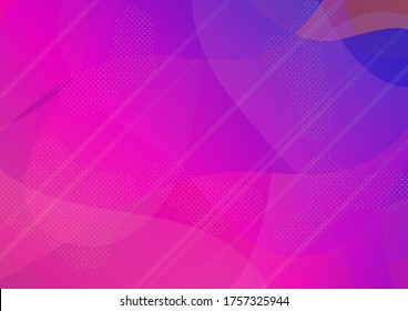 Abstract Bubbles in Memphis Style. Light Template for Cover, Poster, Banner, Greeting Card. Modern Digital Pattern with Fluid Shapes. Creative Neon Pink, Blue, Violet Background. Minimal Cover Layout.