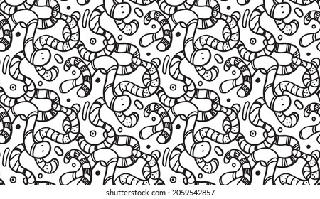 Abstract bubble-style pattern with gummy worms. Illustration on a children's theme for fabric and clothing