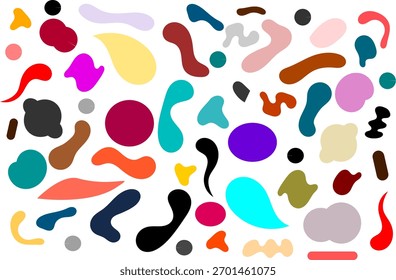 Elementos vetoriais orgânicos com forma de bolhas abstratas. Formas irregulares líquidas onduladas em estilo minimalista simples.