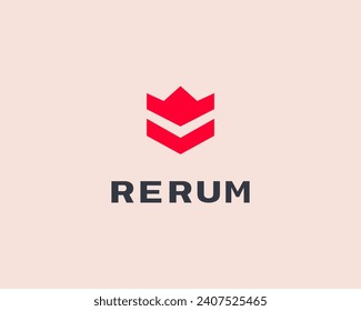 Resumen de la flor de brote con el logo de la corona de formas geométricas. Símbolo minimalista de construcción inmobiliaria. Logotipo de hotel en un salón de belleza creativo. Ilustración vectorial.