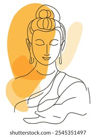 Abstract Buddha Line Art, Elegant Representation of Peace and Enlightenment in a Minimalist Style - Flat Vector Illustration