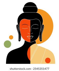 Abstract Buddha Portrait, Artistic Representation of Wisdom and Serenity in a Minimalist Style - Flat Vector Illustration