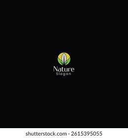 Abstract Budding Nature Leaves Logo Design in Circle with Black Background