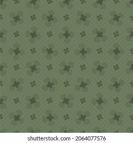 Abstract buddleia blossom and checkered seamless vector pattern background. Monochrome sage green design with scattered petals on blended gingham backdrop. Botanical floral garden all over print
