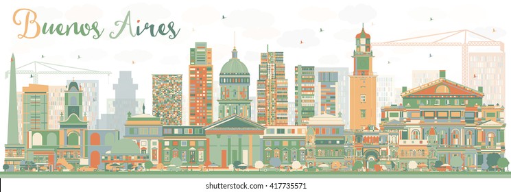 Abstract Buenos Aires Skyline with Color Landmarks. Vector Illustration.